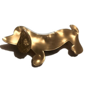 VTG Lea Stein Paris France Yellow Cellulose Doxie Dachshund Dog Brooch
